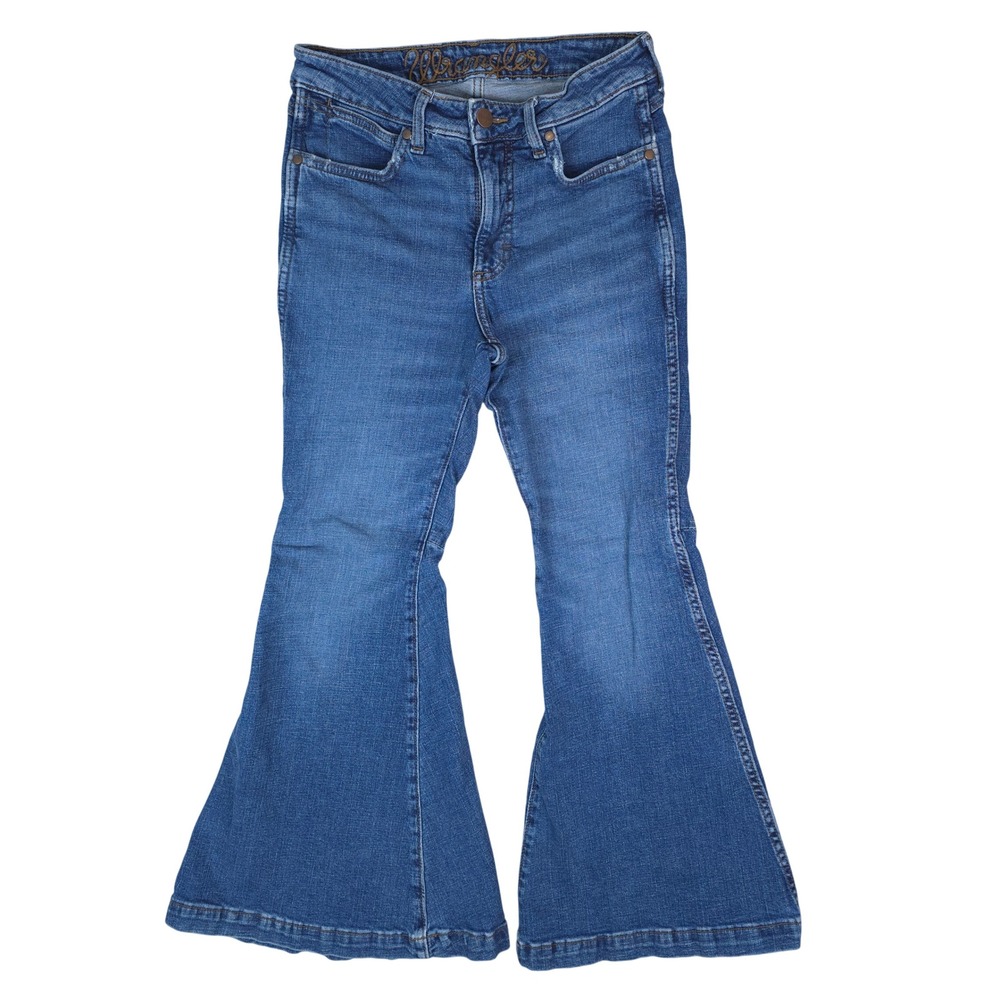 Wrangler Retro Green Jeans Trumpet Flare High Rise Womens 27x30 Blue Western